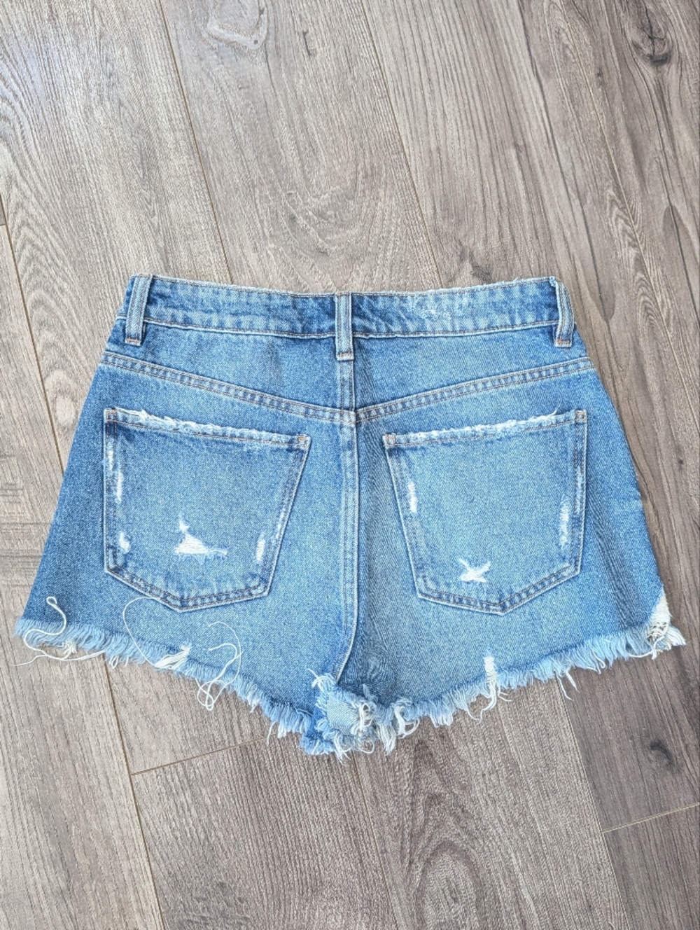 ZARA Y2K Medium Wash Blue High-Rise Distressed Jean Shorts Button Fly - Picture 2 of 9